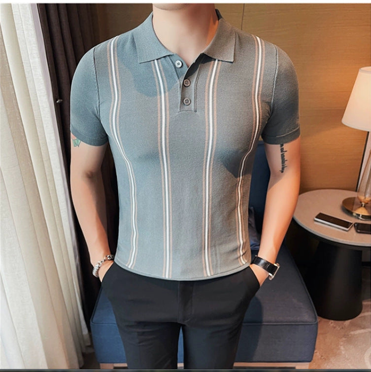 Men's Summer Knitted Cool Slim Fit Lapel Half Sleeve T-shirt