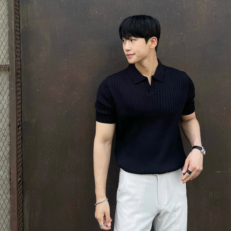 Knitted™ | Men's Ribbed Knit Top Old Money T-shirt - Dolce Elegante