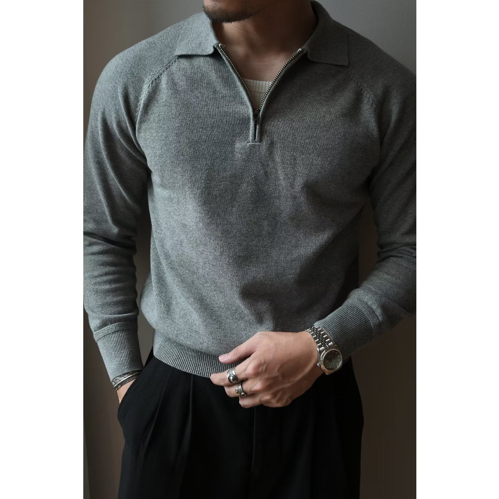 Men's Half Zipper Knitted Polo Shirt