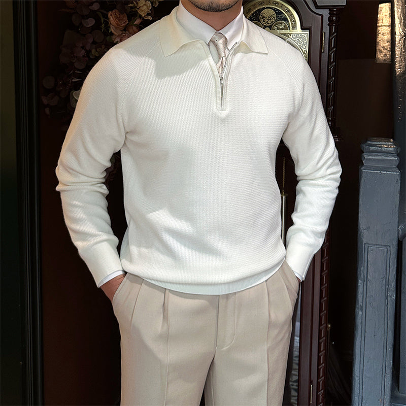 Men's Pullover Long Sleeve Knit Shirt Zipper - Dolce Elegante