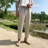 Men's Cropped Casual Pants Cotton And Linen Trousers