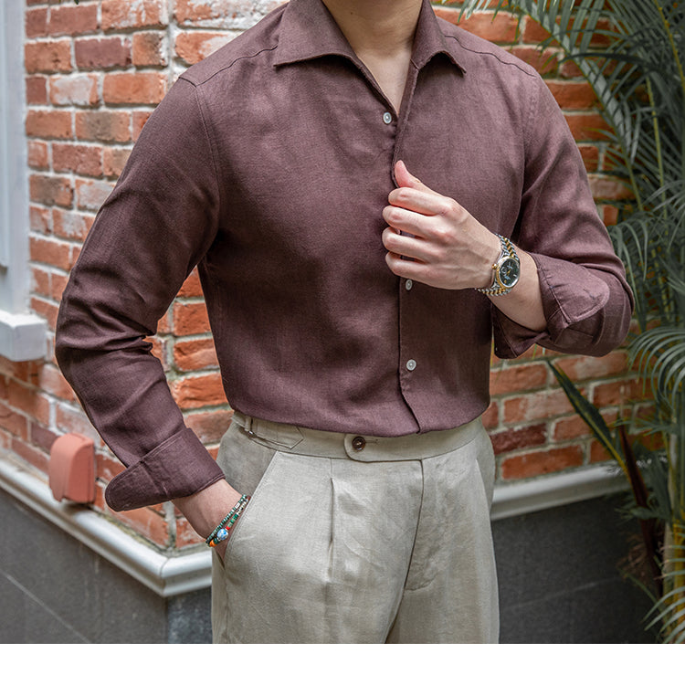 Retro Casual Long Linen Sleeves Shirt - Dolce Elegante