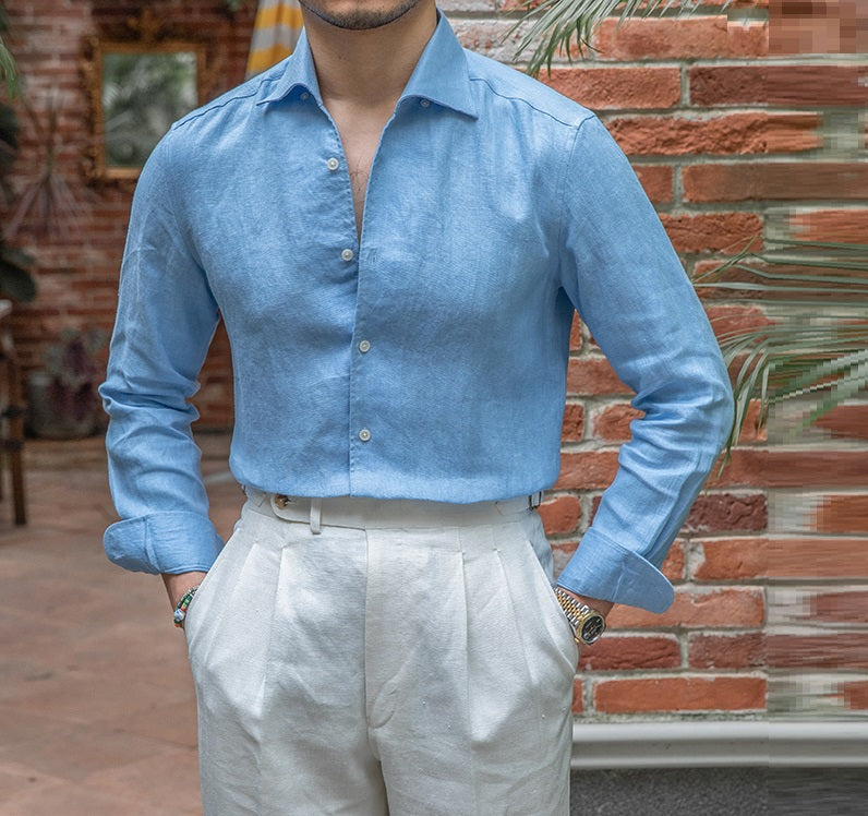 Retro Casual Long Linen Sleeves Shirt - Dolce Elegante