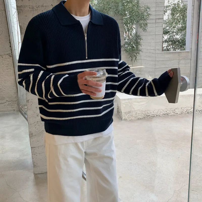 Fashion Lapel Long-sleeved Sweater Man