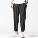 New Loose Striped Men's Wide-Leg Loose Straight Casual Nine-Point Pants For Men