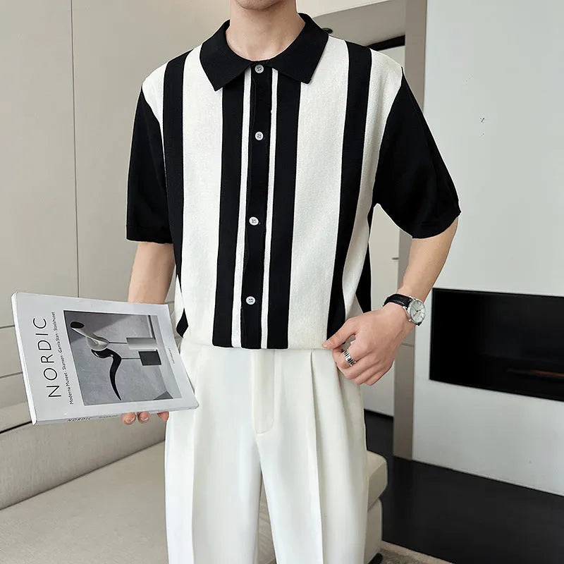 Men's Striped Color Blocking POLO Sweater - Dolce Elegante