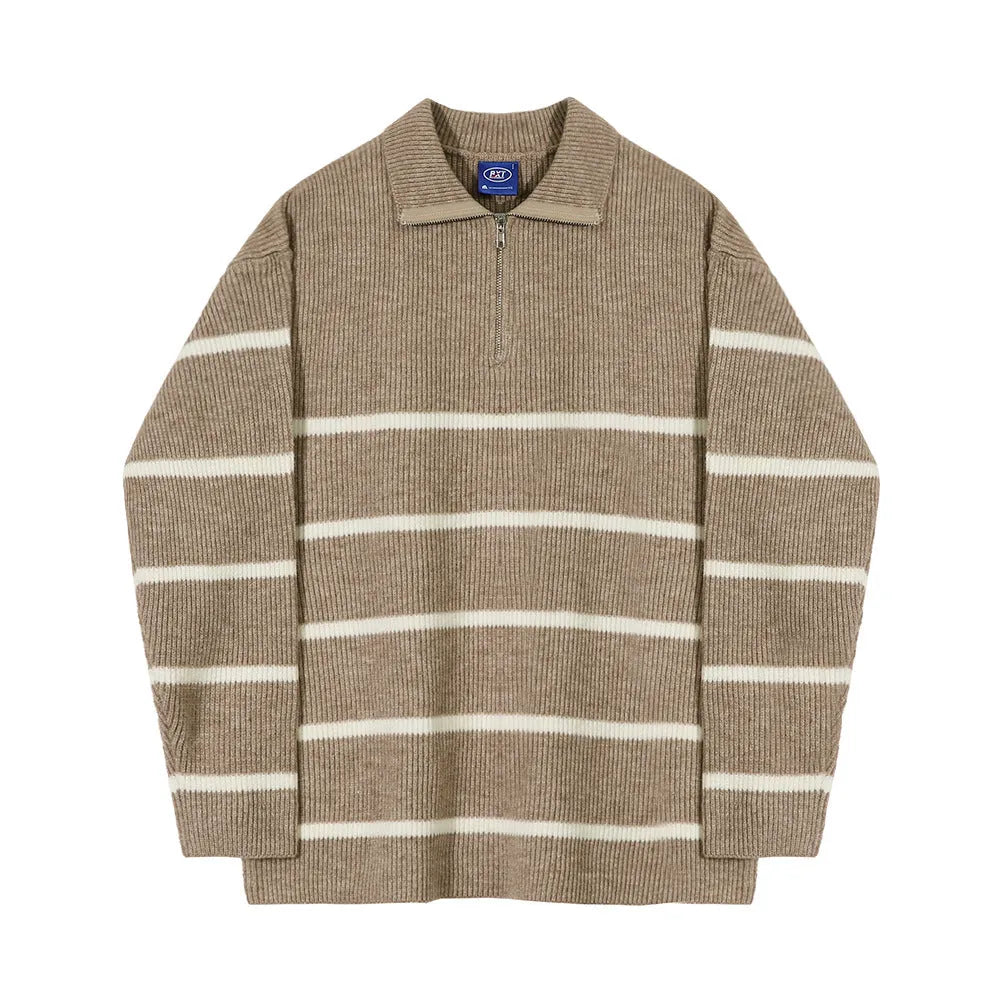 Men's Fall Stripes Half Zip Knit Lapel Sweater - Dolce Elegante