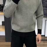 Round Neck Old Money Thick Plaid Sweater | Slim Fit