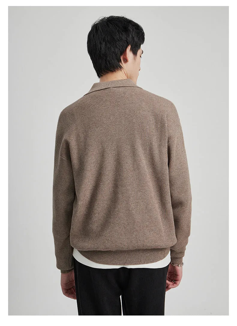 Lapel Old Money Sweater Men's Autumn Anti-Pilling V-neck Long Sleeve Top